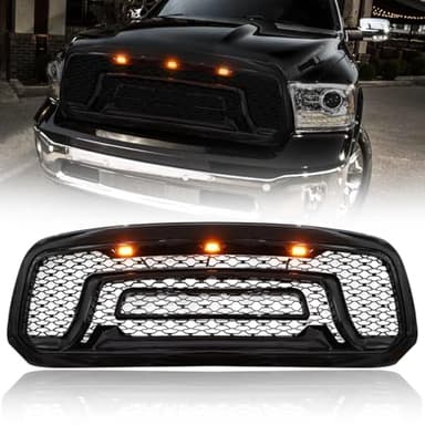 Grille Compatible with Ram 1500 2013-2018 Front Grill Fits Ram 1500 with Off Road Lights Replacement Bumper Grille with Letters Matte Black (Matte)