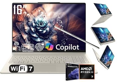 Lenovo Yoga 7 2-in-1 Laptop, 16" 2K LCD Touchscreen, AMD 8-Core Ryzen AI 7 350(>Intel i7-1355U), AI Copilot, 16GB LPDDR5X, 1TB SSD, WiFi 7, Backlit KB, Fingerprint, FHD Webcam, W/Stylus, Win 11 PRO