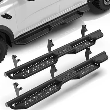 Running Boards Fits for Ford Ranger Super Crew 2019-2026, Heavy-Duty Carbon Steel 2PCS Side Steps, Dual Raised Non-Slip Nerf Bars, Textured Black Powder-Coated Finish, Easy Bolt-On