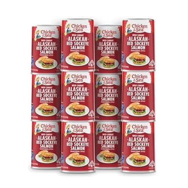 Chicken of the Sea Traditional Style Alaskan Red Sockeye Canned Salmon, 14.75 Ounce Cans, 12-Count – High Protein Lean Wild Caught Salmon – Delicious Wild Salmon Sockeye for Burgers, Pasta, & More