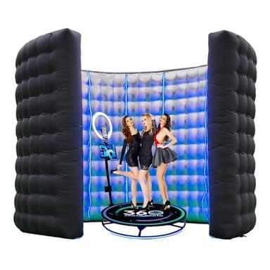 SAYOK 360 Photo Booth Backdrop, 10FT Inflatable Photo Booth Wall with Light, Enclosure, Photoshoot Background Silver Wall for 360 Photo Booth Machine, Wedding, Party, Event, Exhibition