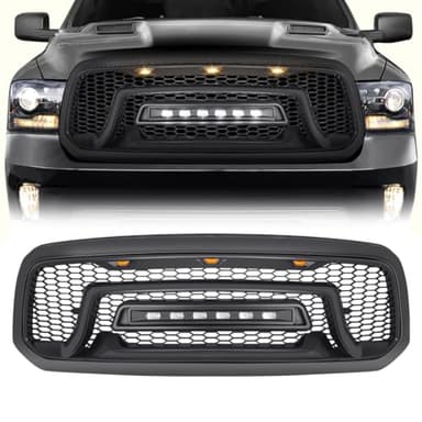 Allinoneparts Front Grille Compatible with 2013-2018 Dodge Ram 1500, 2019-2023 Ram 1500 Classic, Matte Black Bumper Grill w/Off-Road Lights