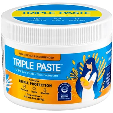 Triple Paste Diaper Rash Cream for Baby - 8 Oz Tub – Zinc Oxide Ointment Treats, Soothes and Prevents Diaper Rash - Pediatrician-Recommended Hypoallergenic Formula for Daily & Overnight Protection