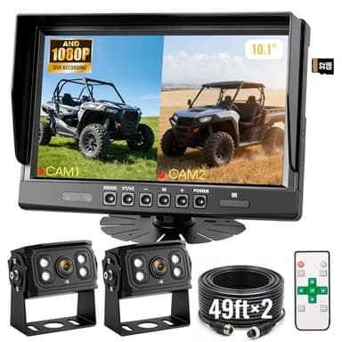 WOOCARTY 10.1" 2-Wired Backup Camera System, DVR Dual Screen Rear View Camera, IP69 Waterproof IR Night Vision, 20G Vibration-Proof for Trailer/Tractor/Truck/Combine/Skid Steer/Heavy Equipment/UTV, Y3