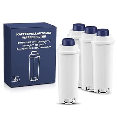 Mutital Coffee Machine Fitler, Delonghi Filter Replacement for DLSC002, Delonghi Magnifica Evo, Dinamica Plus, ESAM, ETAM, BCO, EC. Activated Carbon Water Filter Cartridges Softener (4 Pcs)