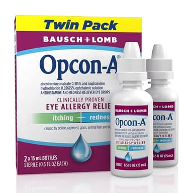Opcon-A Allergy Eye Drops by Bausch + Lomb, for Itch and Redness Relief, Red and Itchy Eyes Antihistamine Eye Drop, Clinically Proven Treatment, 0.5 Fl Oz (Pack of 2)
