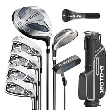 1GoTo-G 9 Pieces Golf Clubs Set for Men - Complete Mens Golf Clubs Full Set Left Handed Includes Stand Bag with Rain Hood, 1# Drive, 5# Hybrid, 5# 7# 9# PW# Irons and Putter