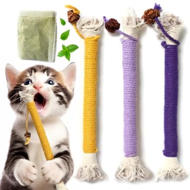 Fokauiwo Cat Toys for Indoor Cats, Kitten Toys for Indoor Kittens, Catnip Rope Chew Toys for Teeth Cleaning, Interactive Cat Teething Toy, Kitty Kicker Toy, 3 Pack (Plus 1 Pouch of Catnip)