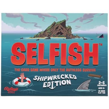 Ridley's Games: Selfish- Shipwrecked Edition Card Game | Easy to Play Party Game for Groups | Ideal for 2-5 Players | Makes a Great Gift Idea | Watch Out for That Shark - Only The Ruthless Survive!