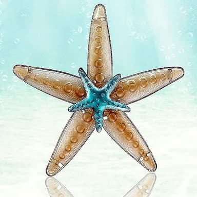 COOZZYHOUR Metal & Glass Starfish Wall Art Decor, Ocean Theme Wall Sculptures,Nautical Outdoor Indoor Decoration for Patio Backyard Yard Fence Pool Bathroom Living Room(Apricot )