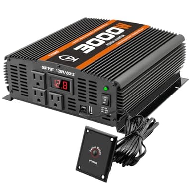 3000 Watt car Power Inverter 12V to 110V /120V for RV semi Trucks Vehicles Power Converter with with 1 USB Ports and 3 AC Outlet- 3000W Inverter