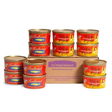 Mixed NO SALT ADDED Redhead Wild Sockeye & Think Pink Wild Pink Salmon 12 pack-7.5oz cans