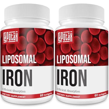 Liposomal Fe Iron Supplement for Women, 65 mg Iron Supplement with Folic Acid & Vitamin B12 for Men, Daily Blood & Energy Support for Adults Iron Deficiency 60 Softgels (2 Bottle)