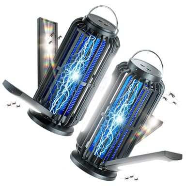TYPEC Bug Zapper 2 Pack, Solar Bug Zapper with 3 Solar Charging Panels, IP65 Waterproof Mosquito Zapper, 4200V Mosquito Zapper with LED Light, Outdoor Indoor AUTO ON/Off