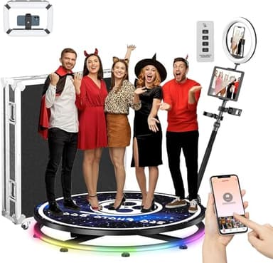 360 Photo Booth with Flight Case Extra Free Battery Pack+Power Bank+Ring Light+Free Custom Logo,YCKJNB 360 Photo Booth Machine with Software Wireless Control Automatic Spin for 5-7 People(39.4"/100CM)