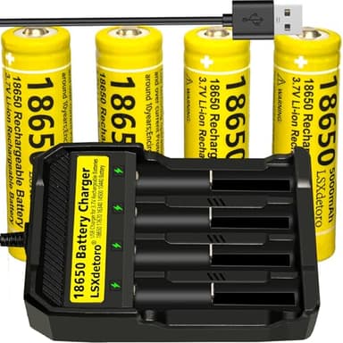 4pcs 18650 Rechargeable Battery With 18650 Battery Charger,Universal Smart Charger for 3.7V Lithium ion Batteries LSXdetoro (4pcs Battery+Charger)