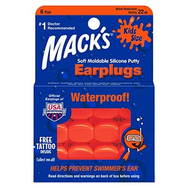 Mack's Soft Moldable Silicone Putty Ear Plugs - Kids Size, 6 Pair - Comfortable Small Earplugs for Swimming, Bathing, Travel, Loud Events and Flying | Made in USA