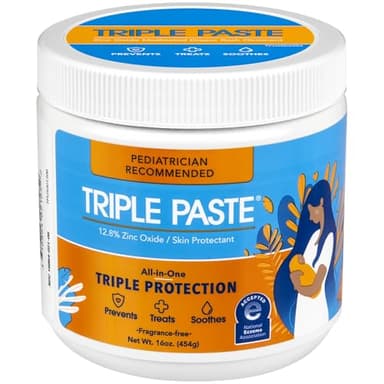 Triple Paste Diaper Rash Cream for Baby - 16 Oz Tub – Zinc Oxide Ointment Treats, Soothes and Prevents Diaper Rash - Pediatrician-Recommended Hypoallergenic Formula for Daily & Overnight Protection