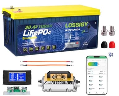 LOSSIGY 36V Lithium Golf Cart Battery, 36 Volt 100Ah LiFePO4 Battery with 25A Lithium Charger, Perfect for Golf Carts,Trolling Motors, Marine, Built in 200A BMS,Peak Current 1000A
