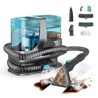 Portable Steam Carpet Cleaner, 203°F High Temp Steam & 18Kpa Suction, Deep Stain Removal & Sanitization, Spot Cleaner for Pets, Kids, Home Upholstery, Sofa, Stairs & Car Detailing