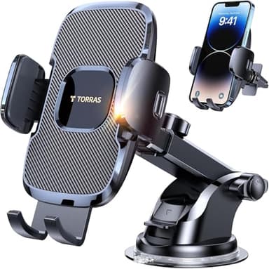 TORRAS Military-Grade Phone Holders for Your Car【96+LBS Strongest Suction】 Car Phone Holder Mount, Ultra-Durable Cell Phone Car Mount for Dashboard Windshield Vent for iPhone 17 16 15 14 13 Pro Max