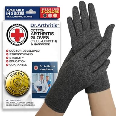 Doctor Developed Arthritis Gloves, Full Finger Compression Gloves for Raynauds, Compression Gloves for Arthritis for Women & Men With Doctor Handbook (full-length, M, Grey)