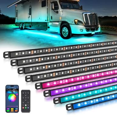 MICTUNING N8 RGBW Underglow Light Bars Specially for RVs, App/Remote Control, Aluminum Housing Waterproof, Exterior Neon Accent Underbody LED Light Strips, w/ 2PCS 11.5FT Extension Cords, 8PCS
