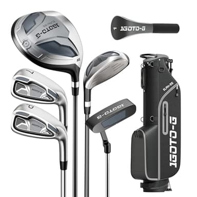 1GoTo-G 7 Pieces Golf Clubs Set for Men - Complete Mens Golf Clubs Full Set Left Handed Includes Stand Bag with Rain Hood, 1# Driver, 5# Hybrid, 7# PW# Irons and Putter