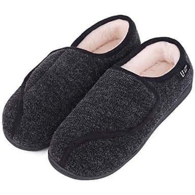 LongBay Womens Adjustable Slippers Memory Foam Cozy Wide Diabetic House Shoes Edema Orthopedic Neuropathy Indoor Outdoor (9B(M), Black)