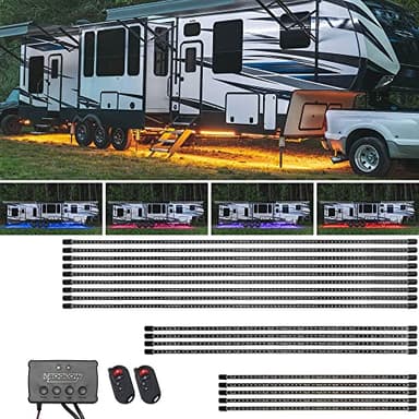 LEDGlow 18pc Million Color Slimline RV Camper LED Underglow Accent Lighting Kit for 40ft-45ft Recreational Vehicles - 10 Solid Colors - 13 Unique Patterns - Music Mode - Includes Control Box & Remotes