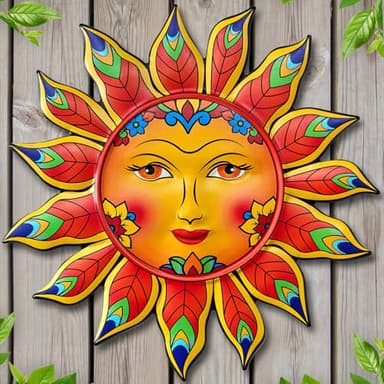 Metal Sun Flower Wall Decor,13inches Sun Wall Art Hanging Decoration for Indoor and Outdoor, Garden Farmhouse Yard Patio Fence Living Room Bedroom Decor
