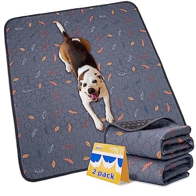 Sunheir Washable Pee Pads for Dogs Large 48" x 48" 2-Pack Reusable Puppy Pads Pet Training Pads, Absorb Dog Mats, Whelping Pad, Non-Slip Protects Against Urine Leakage (Leaves - Deep Grey, 48x48)
